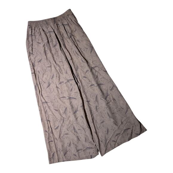 Vtg 1990s Max Studio Beige Illustrated Leaf Print Wide Leg Elastic Waist Pants L - Picture 2 of 5
